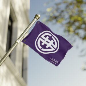 White Circular Symbol Flag | Double-Sided Outdoor Banner, Purple Background